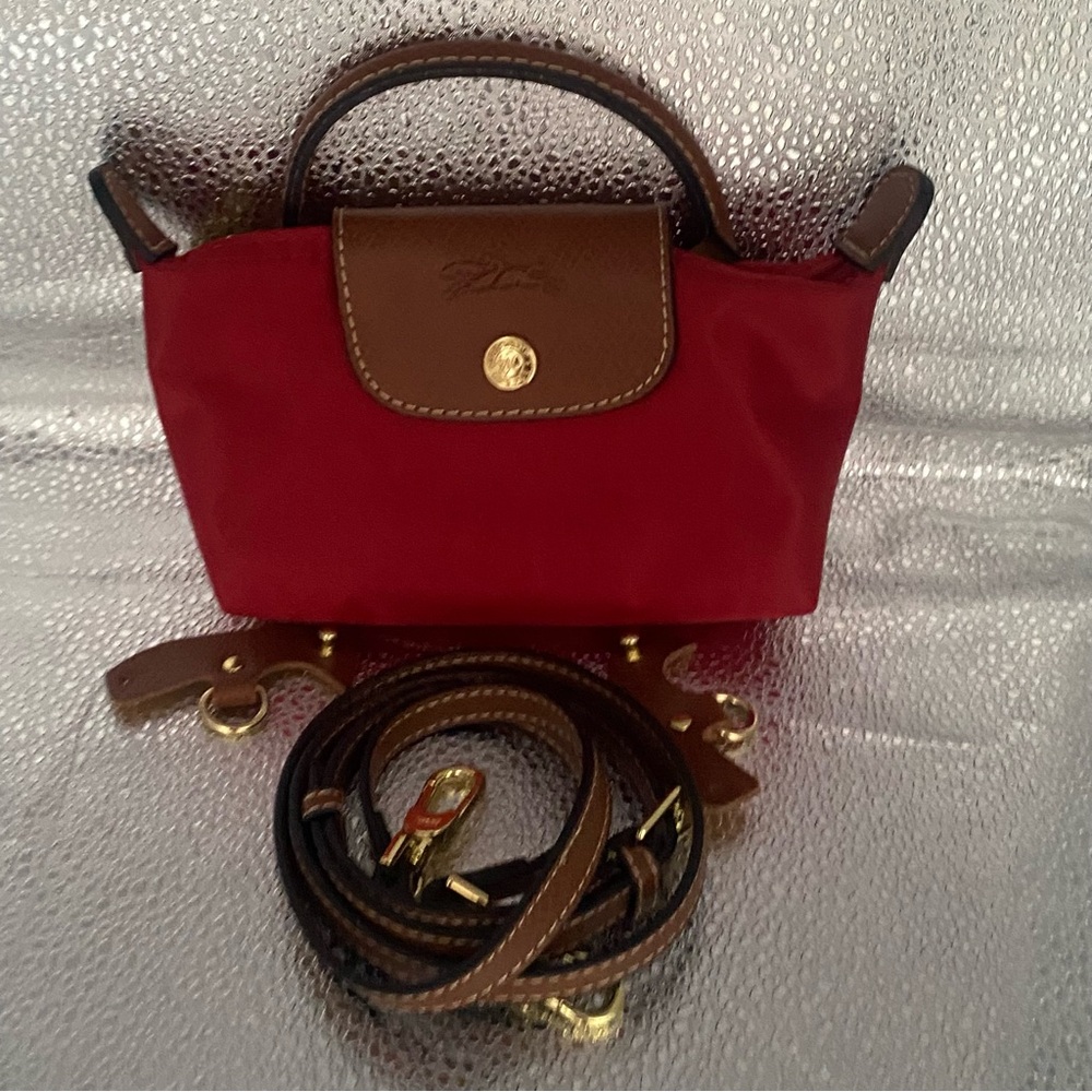 Longchamp Le Pliage Mini Canvas Crossbody Bag in Red